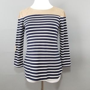 Anthropologie Monteau Stripe Suede Elbow Patch Top